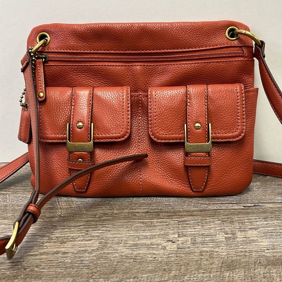 Clarks Pebbled Leather Crossbody Bag - Burnt Orange - Picture 1 of 10
